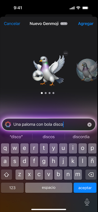 Pantalla que muestra un Genmoji