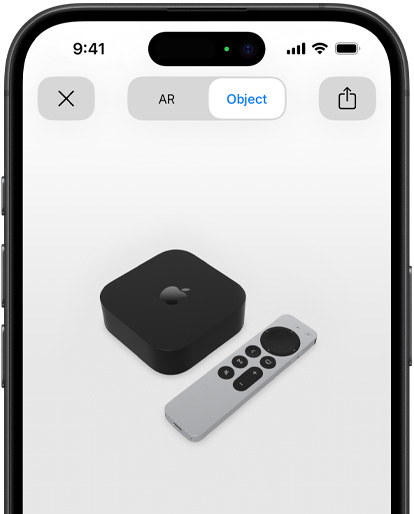Afbeelding van Apple TV 4K in een scherm voor augmented reality op iPhone.