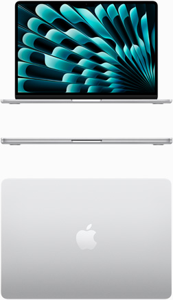 Vorderansicht und Draufsicht auf ein MacBook Air in Silber