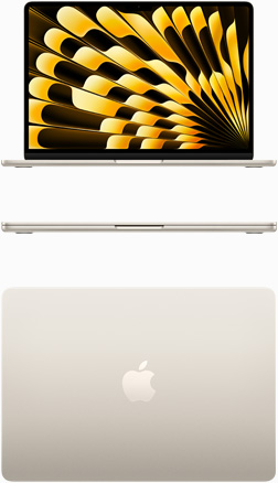 Vorderansicht und Draufsicht auf ein MacBook Air in Polarstern